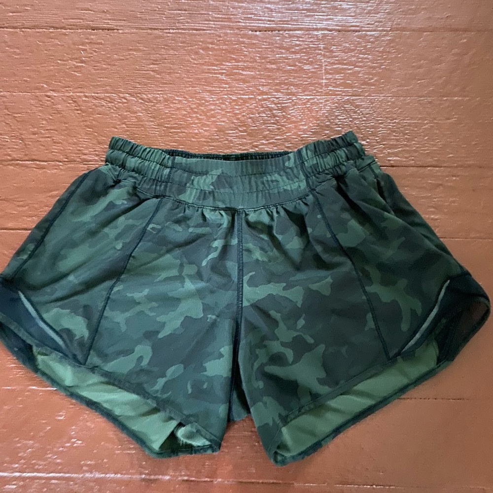 Lululemon running shorts camo with zip pockets, I did cut the liner out